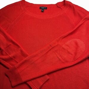 Talbots Womens Sweater Large‎ Orange Long Sleeve Knit Cotton Blend Elbow Patches